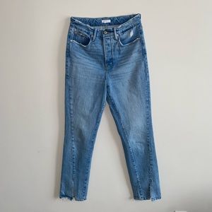 Good American Light/Med Wash Straight Leg Small slits 5 Button Up Jeans